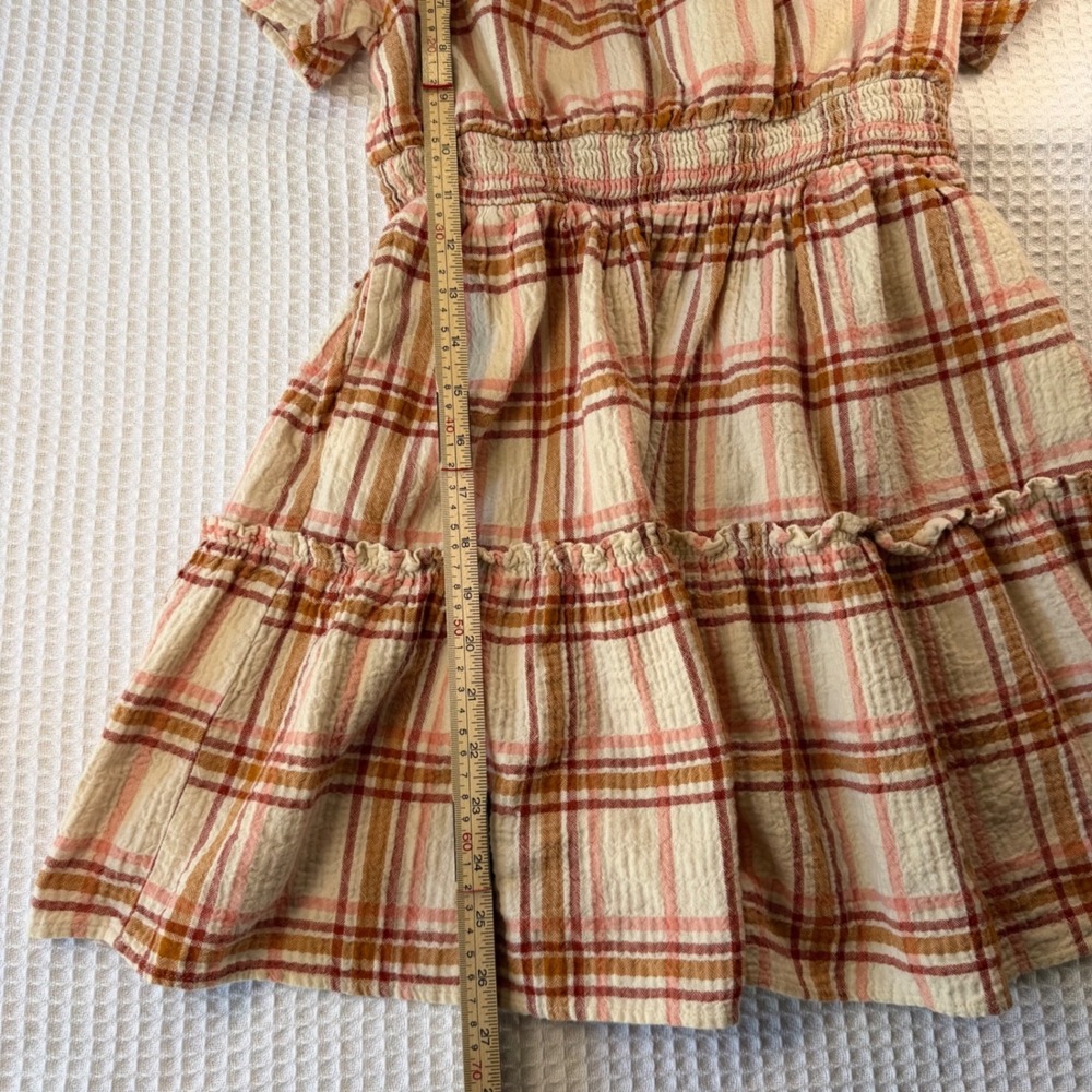 Cat & Jack Girls Plaid Smocked Waist Tiered Dress Pink Brown L 10/12 - Picture 5 of 5